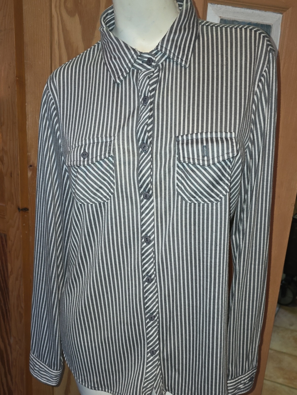Striped Button-Up Shirt - Grey & White
